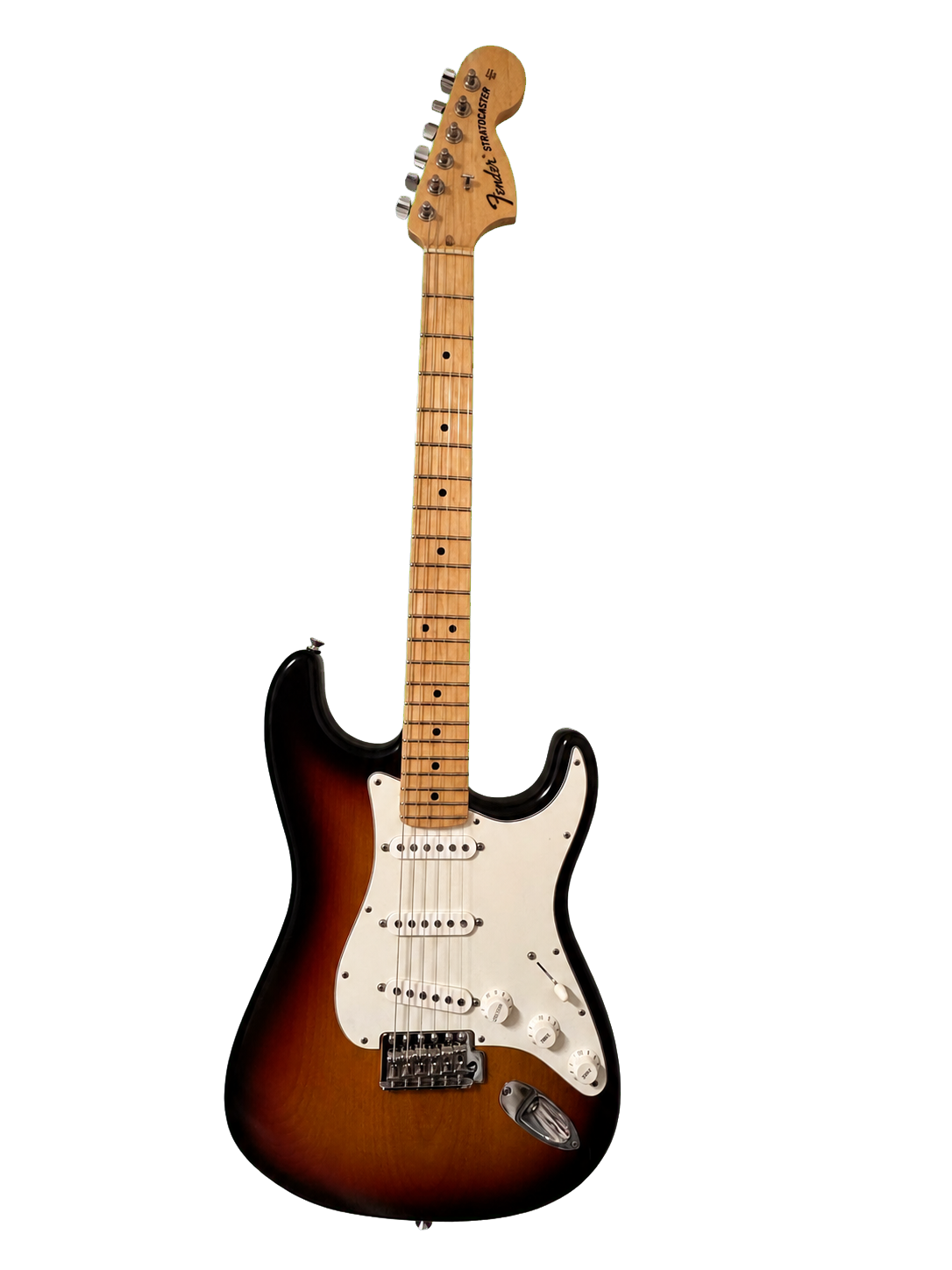 Fender Highway One Stratocaster de corpo sunburst e braço em maple, isolada sobre fundo preto